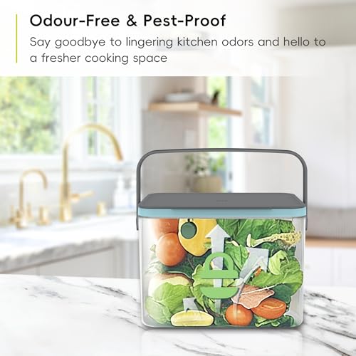 EKO Food Waste Compost Bin - Kitchen Countertop Caddy | 4 Litres | Grey ABS Plastic 4