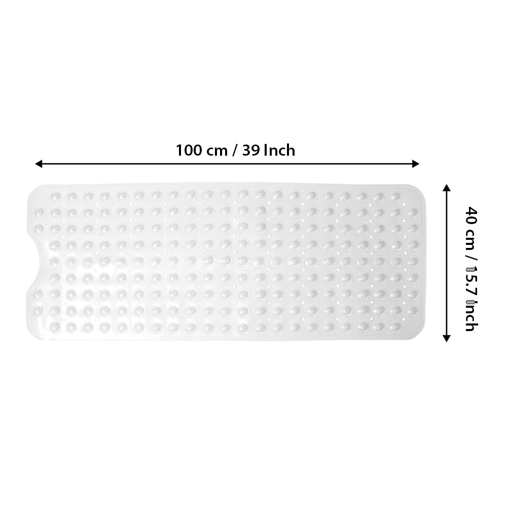 ANSIO Long PVC Non-Slip Shower Mat with Drain Holes | Anti Mould | Clear | 102 x 40cm 3