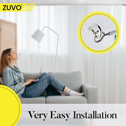 Zuvo Extra Strong Net Curtain Wire - 4m Length | White PVC | Includes 6 Hooks & Eyes 3