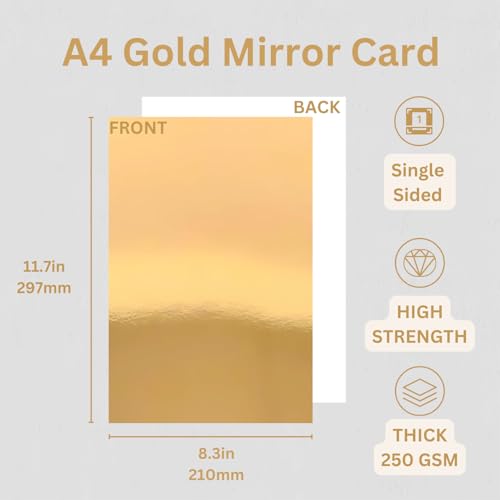 Hawksbill Gold Mirror Card Stock - A4, 25 Sheets, 250 GSM Metallic Shiny Finish 2