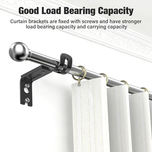 Vonsera 4Pcs Adjustable Heavy Duty Curtain Rod Brackets - Black Stainless Steel | Fits up to 25mm Rods 4