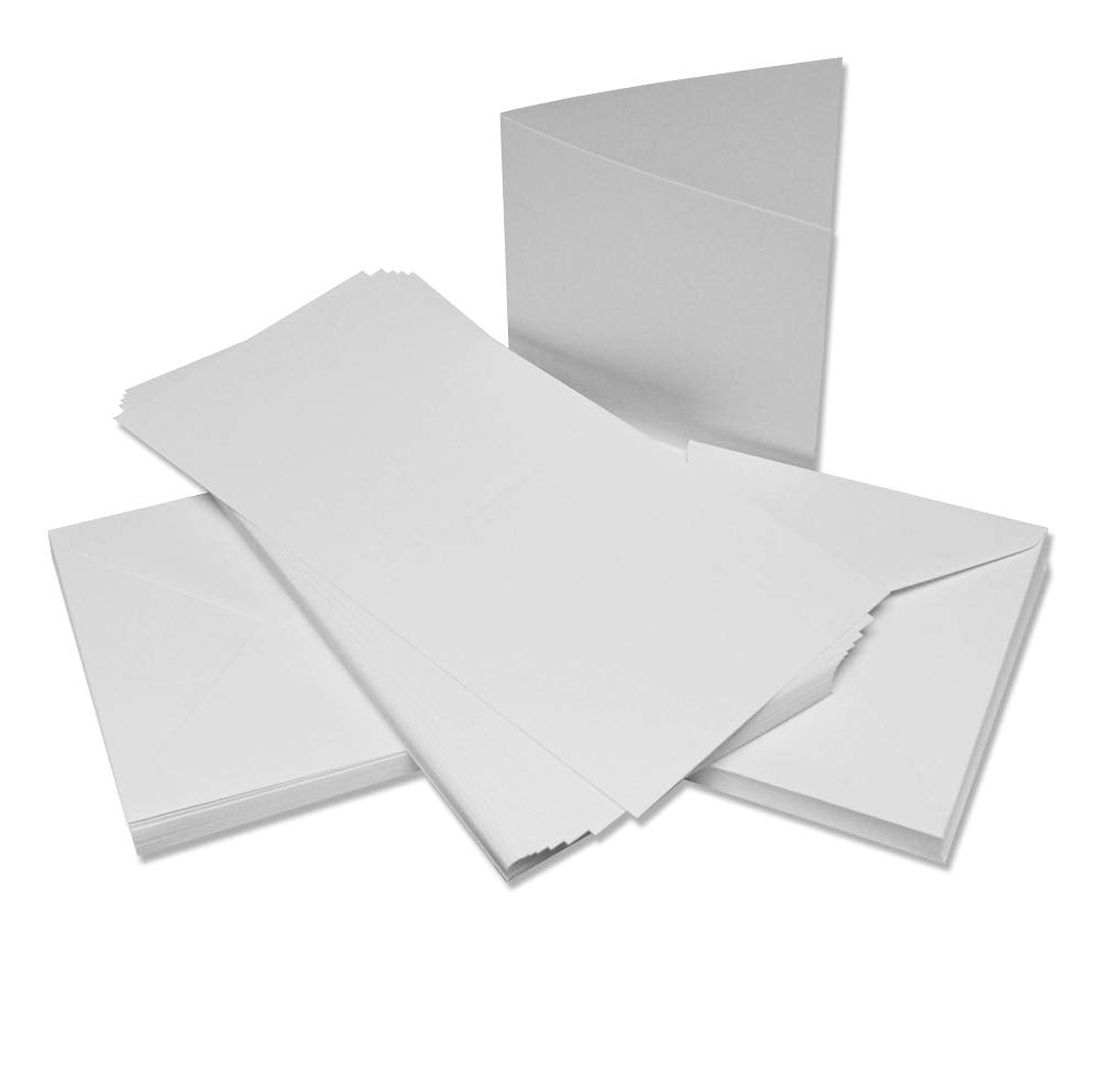 Craft UK W103 Linen Card Stock Pack - 50 White 6x6 Inch Cards & Envelopes | 300 gsm 1