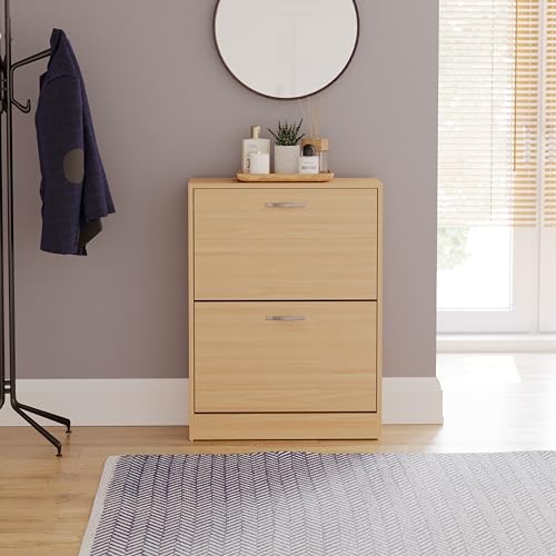 Vida Designs Wooden Shoe Cabinet - 2 Pull-Down Drawers | Slim Cupboard | Pine 3