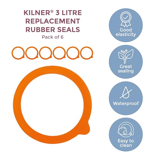 Kilner Replacement Rubber Seals Pack of 6 - Airtight Seals for 3 Litre Round Clip Top Jars | Food-Safe 3