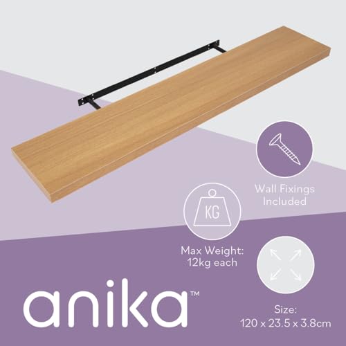 Anika Floating Shelf - Oak Effect | 120cm Length | 3.8cm Thick Hollowboard | Max Load 15KG 10