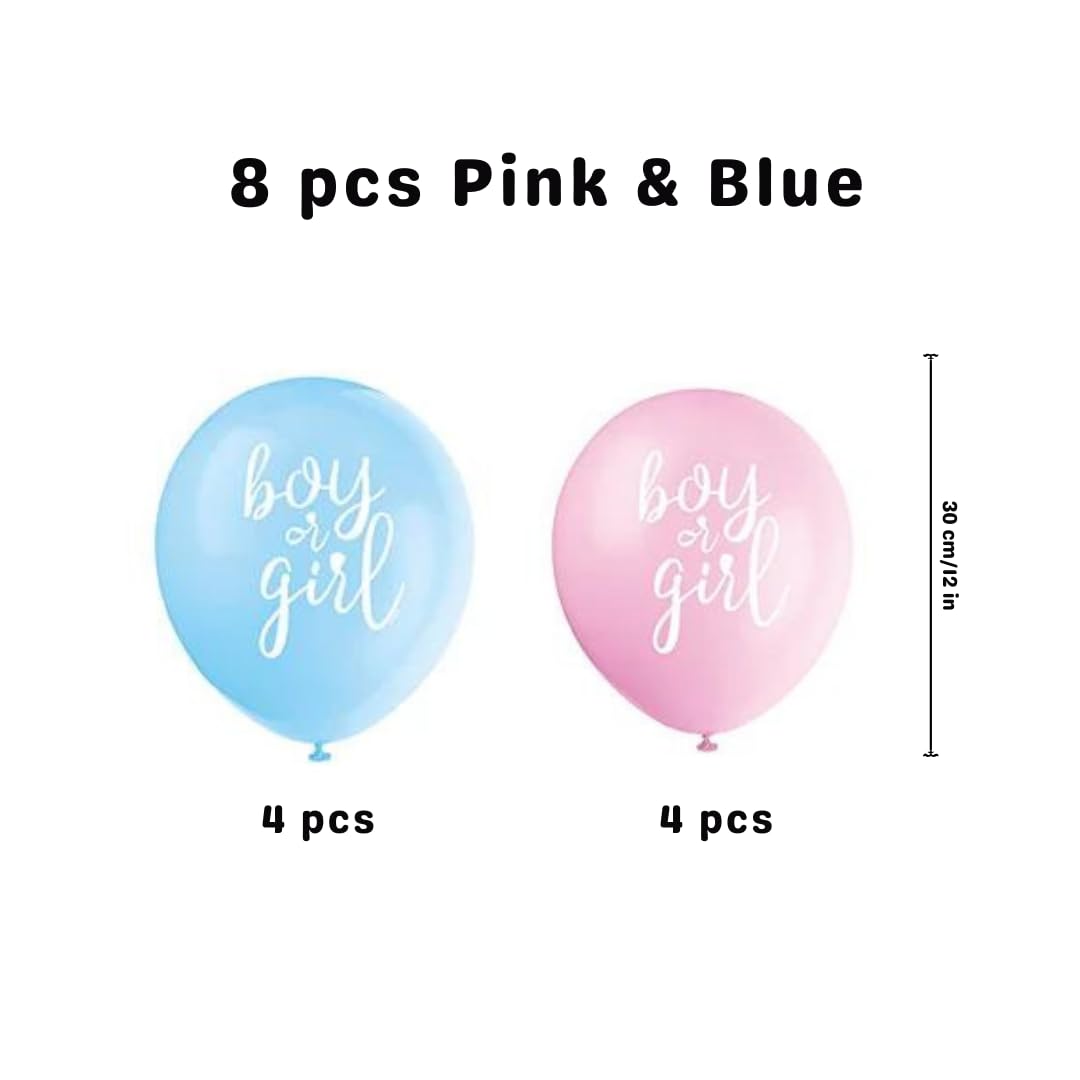 Unique Boy or Girl Gender Reveal Latex Balloons - Vibrant Pink & Blue | Pack of 8 | 30cm 3