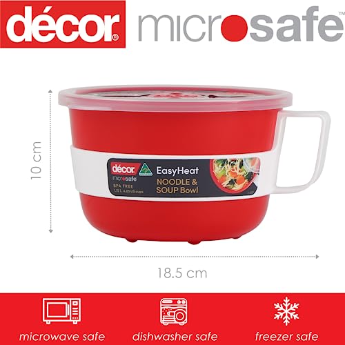 Décor Microsafe Soup Bowl - 1.15L Capacity | Red Plastic Container with Ventilated Lid