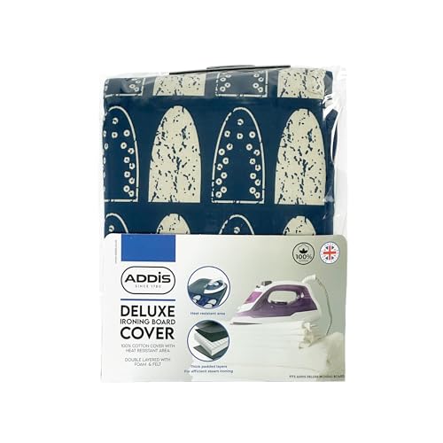 Addis Deluxe Ironing Board Cover - Heat Resistant Cotton | Fits Boards up to 135cm x 46cm | Navy/White
