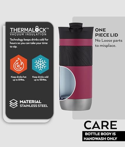 Contigo Byron Snapseal Travel Mug - 470 ml Stainless Steel Thermal Mug | Keeps Hot 7 Hrs, Cold 12 Hrs | Dragon Fruit 3