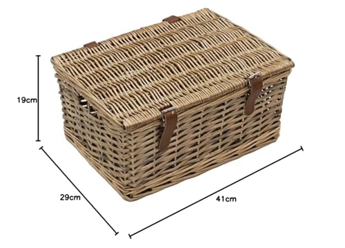 JVL Handmade Buff Wicker Storage Box - Small Size | Faux Leather Straps | Stackable 12