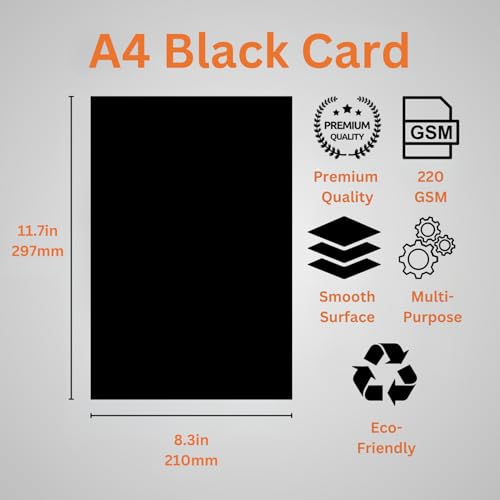 Hawksbill Black Card Stock - 220 GSM Thick Smooth A4 | 100 Pack for Crafts & Stationery 2