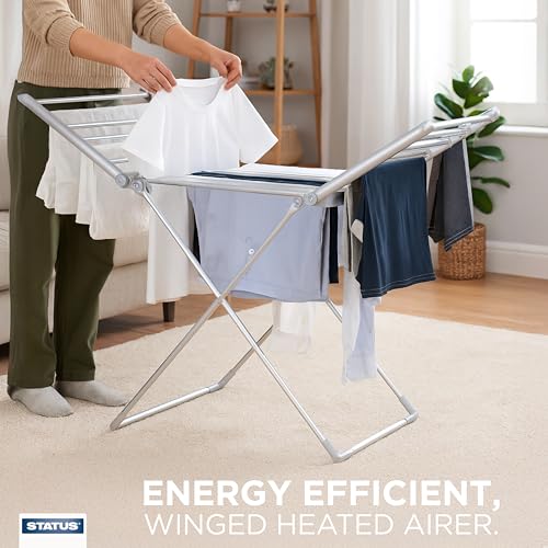 Status 230W Heated Winged Clothes Airer - Foldable Aluminium, 15kg Capacity | Silver 2