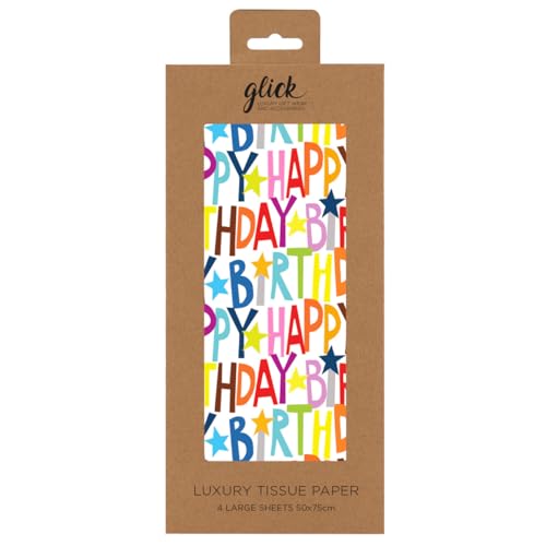 Glick Happy Birthday Kraft Tissue Paper - 4 Sheets | 500mm x 750mm | Luxury Gift Wrap 2