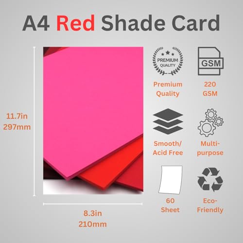 Hawksbill A4 Red Cardstock - 220gsm, 60 Sheets, 5 Shades | Compatible with Cutting Machines 2