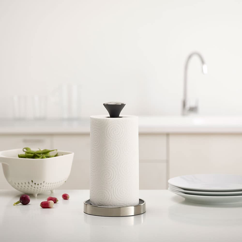 Joseph Joseph Push & Tear Paper Towel Holder - Easy One-Handed Tearing | Grey | Fits Rolls up to 24cm 5
