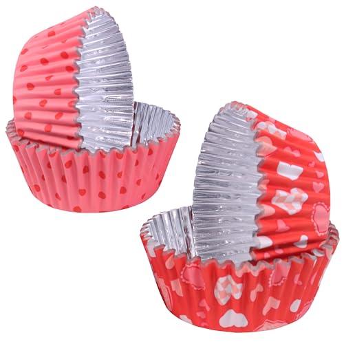 PME Valentines Foil-Lined Cupcake Cases - 60 Count | Pink & Red Heart Designs | 52x30mm 3
