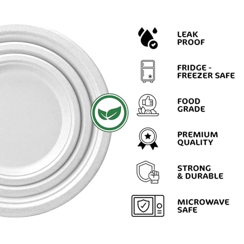 iSOUL Heavy Duty Bagasse Disposable Paper Plates - 7 Inch, Compostable, Microwave & Freezer Safe