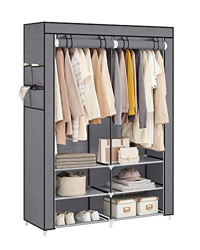 SONGMICS Portable Clothes Wardrobe - Grey | 127W x 45D x 176H cm | 2 Hanging Rods 10
