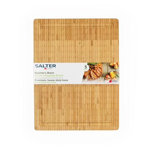 Salter Bamboo Chopping Board - Large Wooden Butchers Block | 42 x 32 cm | Heavy Duty 10