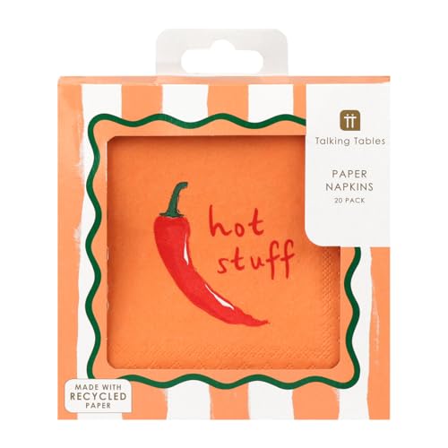 Talking Tables Chilli Patterned Paper Cocktail Napkins - 20 Pack | 25cm Square | Recyclable 2