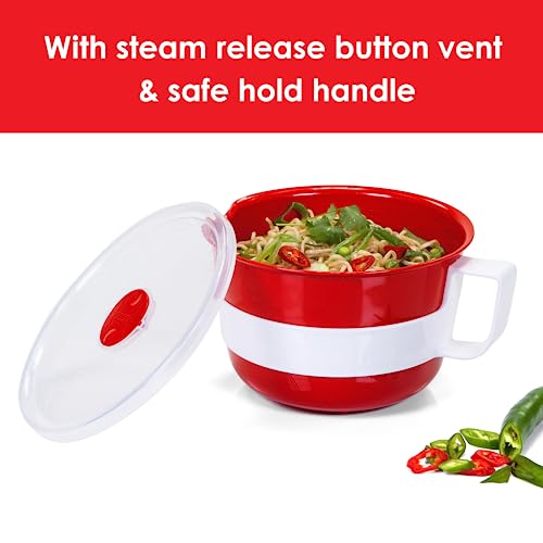 Décor Microsafe Soup Bowl - 1.15L Capacity | Red Plastic Container with Ventilated Lid 3