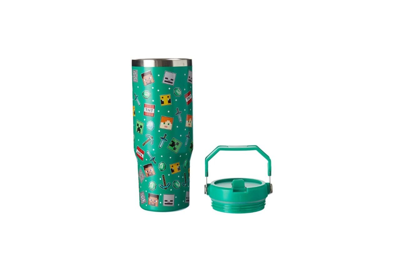 HOX Minecraft 900ml Thermal Travel Mug Water Bottle Tumbler - Leakproof Straw & Handle 8