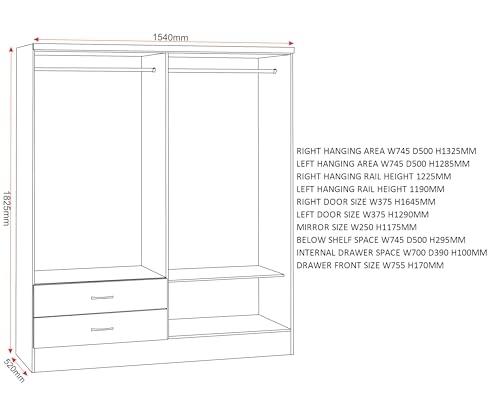 Seconique Nevada 4 Door 2 Drawer Wardrobe - White Gloss Finish | Composite Board & MDF 3