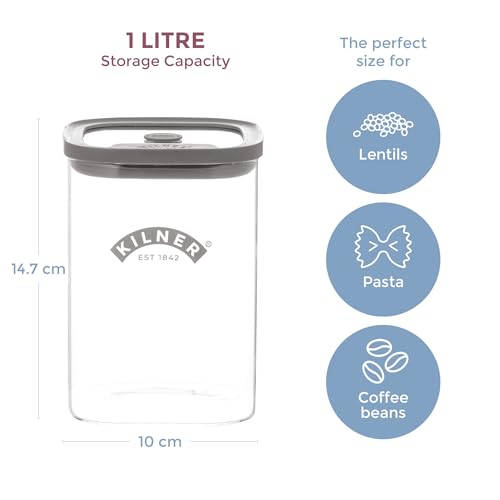 Kilner Fresh Storage 1 Litre Glass Food Container with Vacuum Seal Lid | Square, BPA Free 4