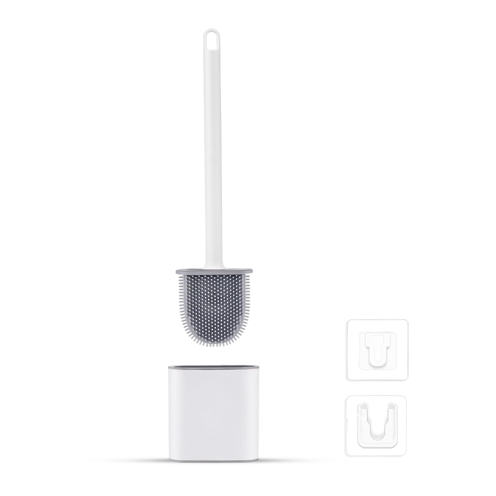 Ibergrif M34151-3 Silicone Toilet Brush & Holder - Quick Drying, Wall Mounted/Floor Standing, White/Grey 1
