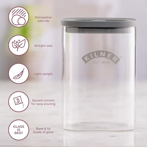 Kilner Fresh Storage 1 Litre Glass Food Container with Vacuum Seal Lid | Square, BPA Free 3