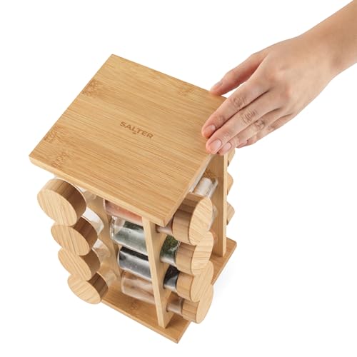 Salter Rotating Bamboo Spice Rack - 16 Jars Included | Countertop Storage | Bamboo Material 11