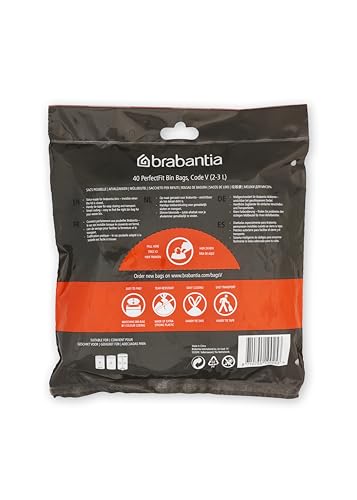 Brabantia PerfectFit Bin Liners - Size V (2-3 Litre) | 40 Count, Tear-Resistant Plastic Bags with Tie Tape 2
