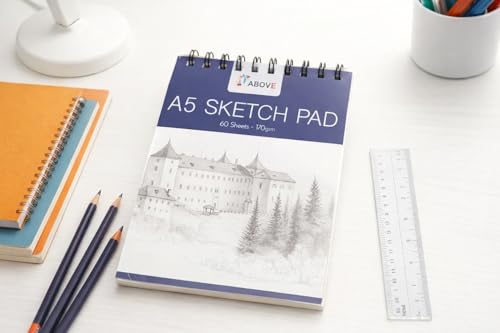 1ABOVE Artists Sketch Pad - 60 Sheets Spiral Bound A5 Drawing Paper | 170gsm Acid-Free 3