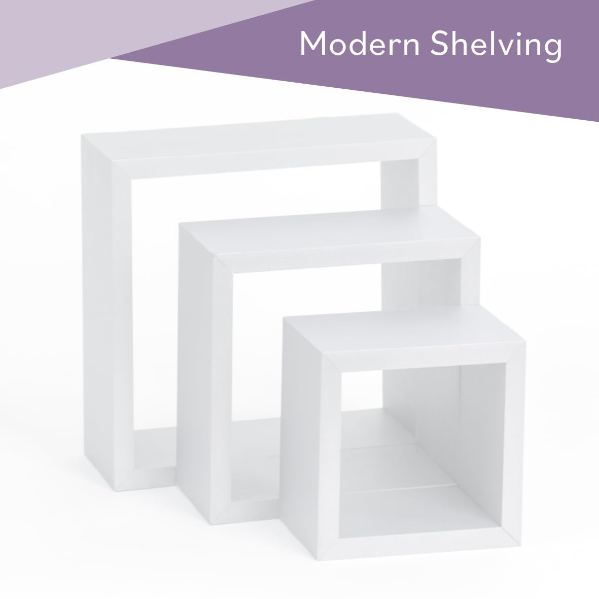Anika Cube Shaped Floating Shelves - Set of 3 | White Engineered Wood | Max 3kg Load 4