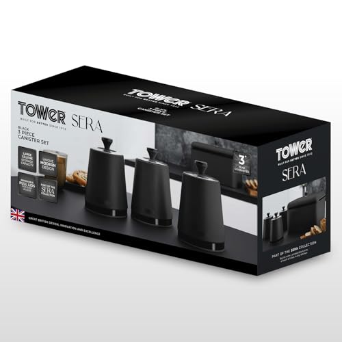 Tower Sera Set of 3 Canisters T826137BLK - Black Stainless Steel | 1.3L Capacity | Airtight 10