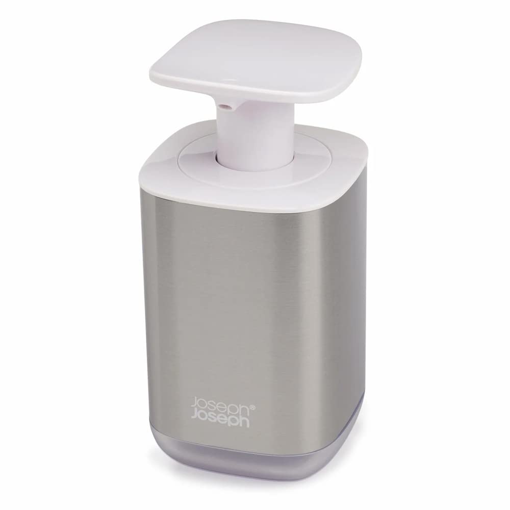 Joseph Joseph Presto Hygienic Soap Dispenser - Easy-Push Pump | Transparent Level Window | White/Stainless Steel 1