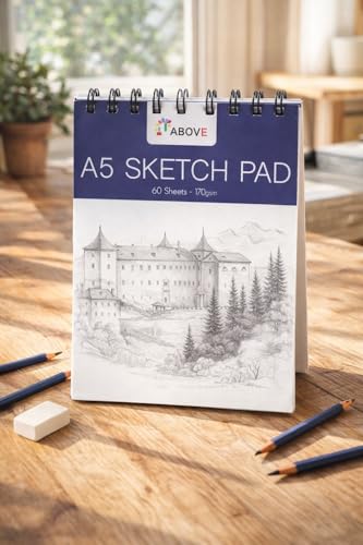 1ABOVE Artists Sketch Pad - 60 Sheets Spiral Bound A5 Drawing Paper | 170gsm Acid-Free