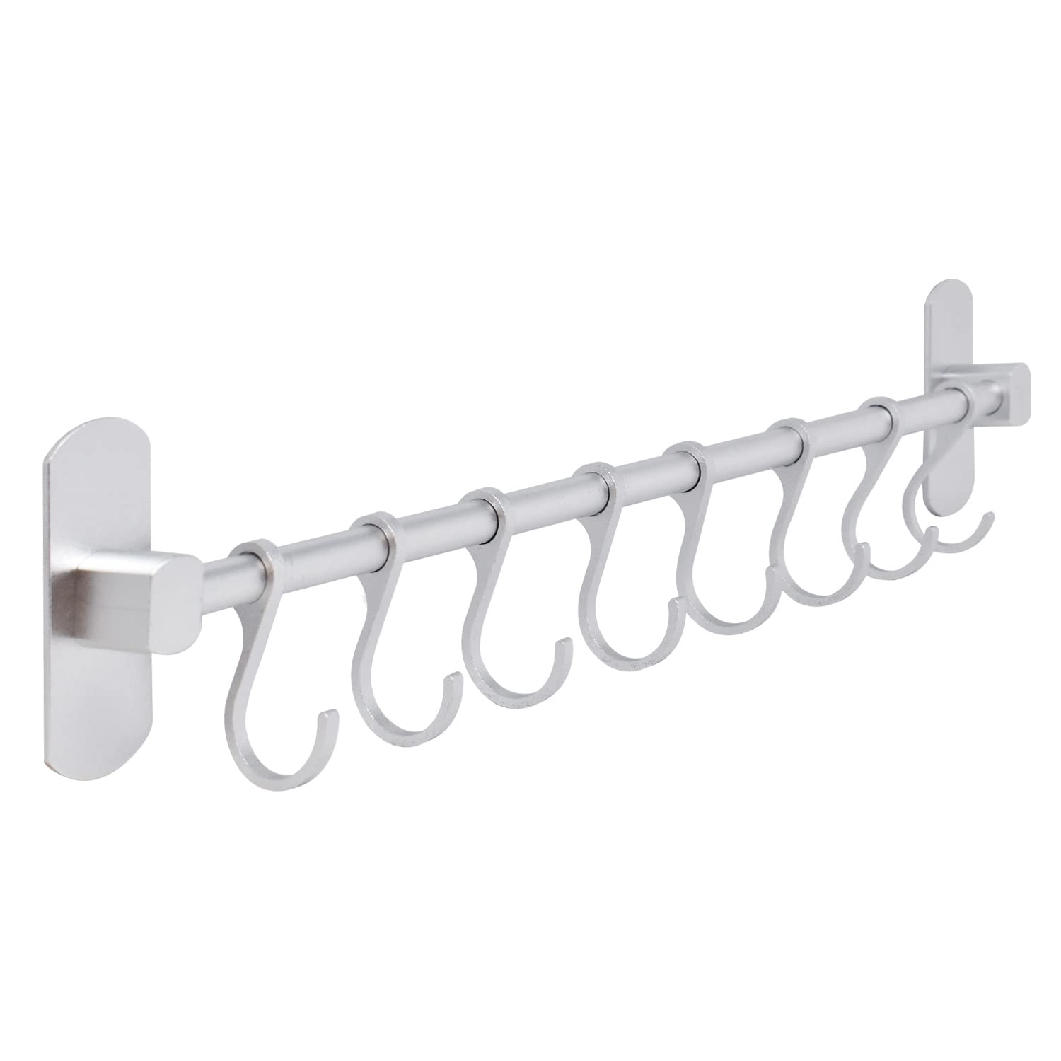 joeji's Kitchen Aluminium Utensil Rack 40cm - 8 Movable Hooks | Drill-Free Installation | Silver 1