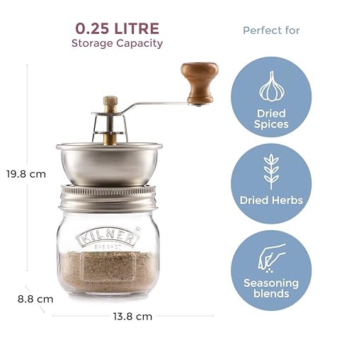 Kilner Seasoning Grinder - 250ml Glass Jar with Ceramic Grinder for Salt & Pepper 3