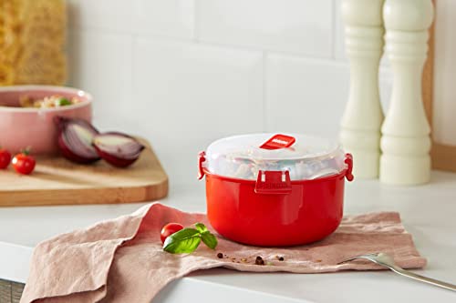Sistema Microwave Round Bowl Container - 915 ml Capacity | BPA-Free Plastic | Red/Clear 10