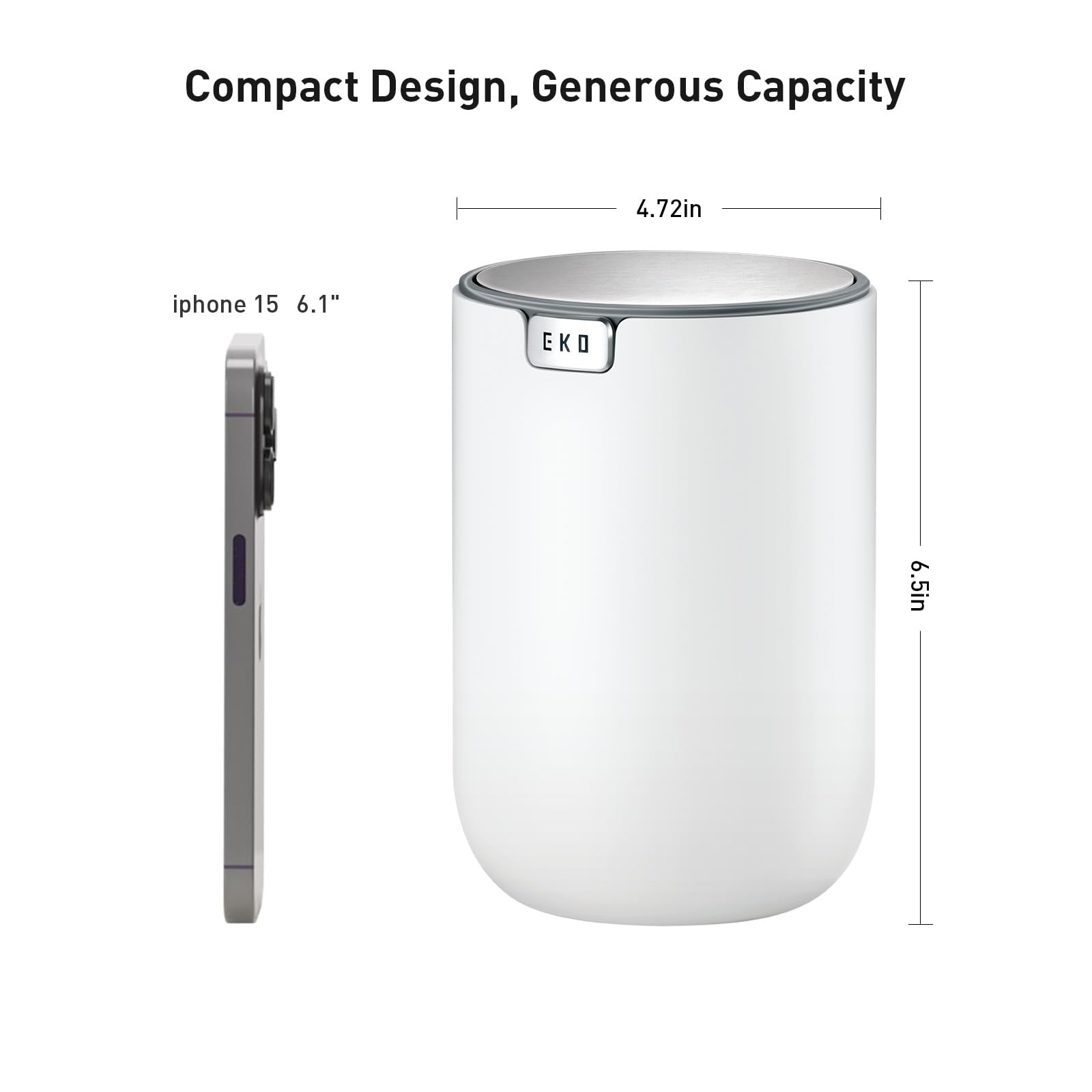 EKO Fandy Table Bin - 1.5L Mini Desk Rubbish Bin with Swing-Top Lid | White Plastic 5