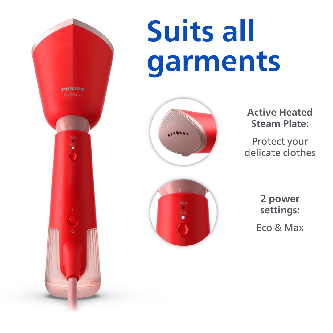 Philips 5000 Series Handheld Steamer - 1400W Power, 24g/min Steam, 35s Heat-up | Red 5