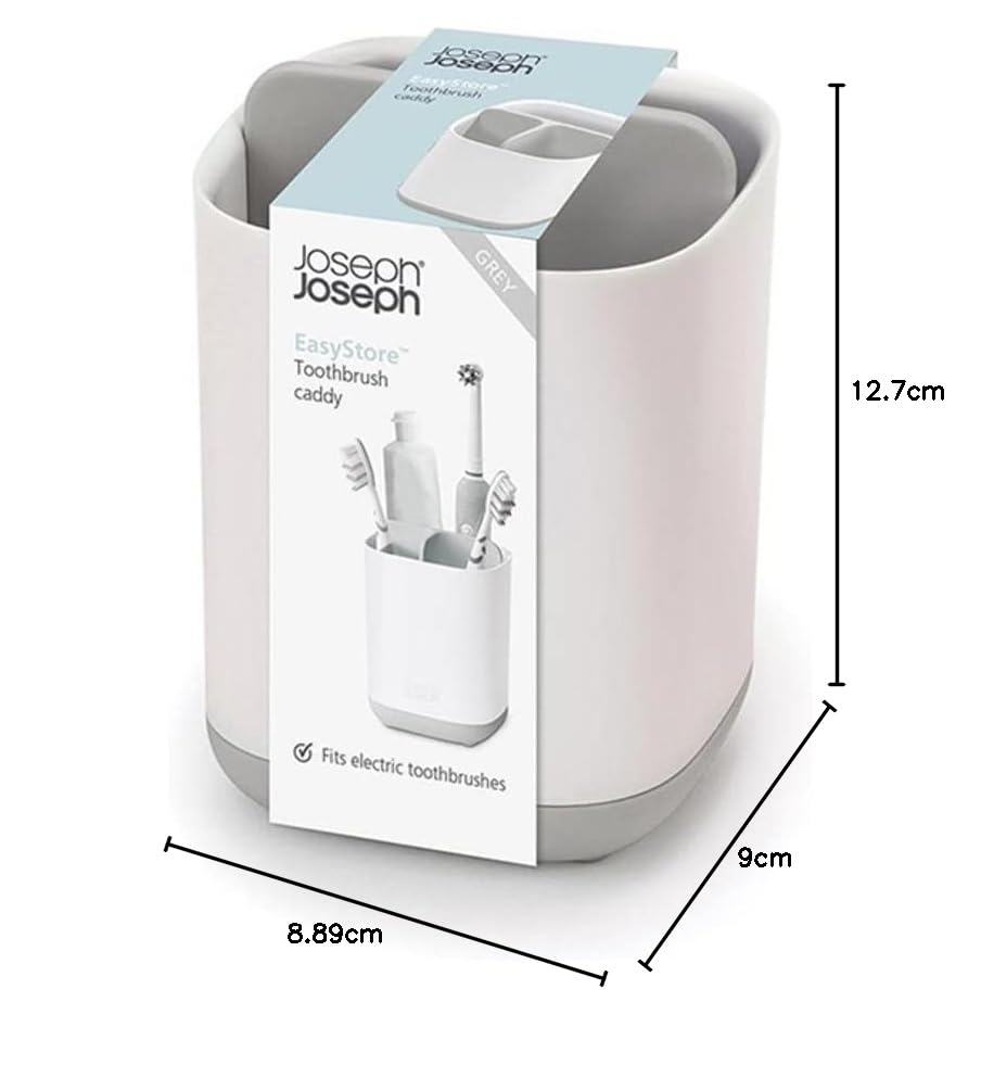 Joseph Joseph Easy-Store Compact Toothbrush Holder Caddy - White/Grey Plastic | Ventilated 3