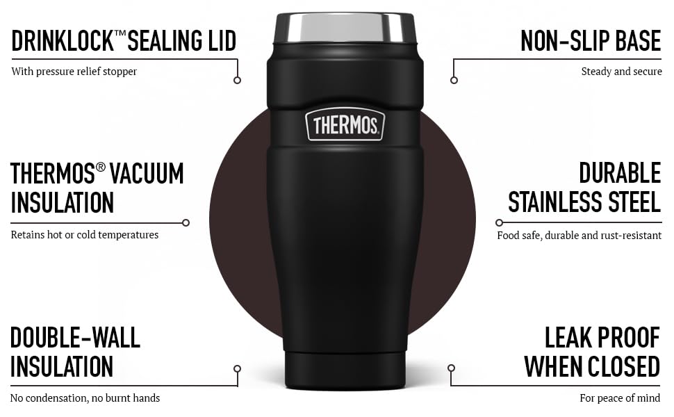 Thermos Stainless King Travel Tumbler 470ml Matt Black | Keeps Hot 7 Hrs, Cold 18 Hrs 4
