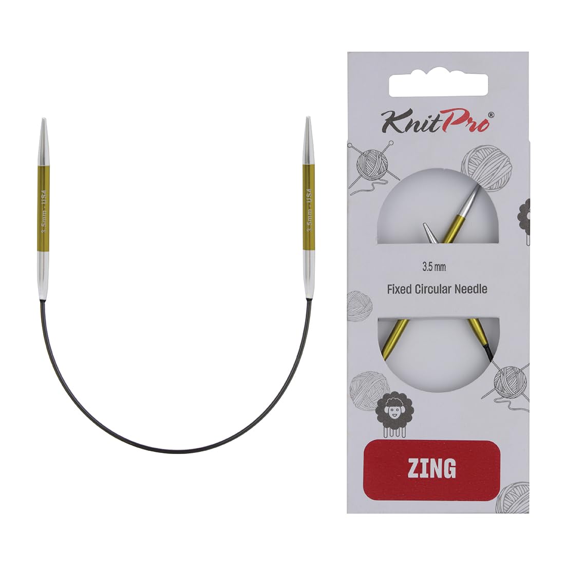 KnitPro Zing Fixed Circular Knitting Needles - 3.50mm (US 4) | 22.5cm Length | Lightweight Aluminium 1