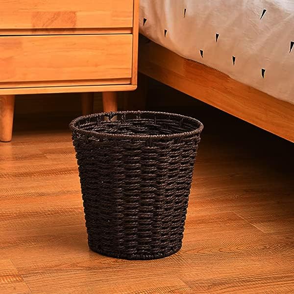 Zuvo Handwoven Wicker Waste Paper Bin - Brown, 25 cm Diameter | Paper Material 4