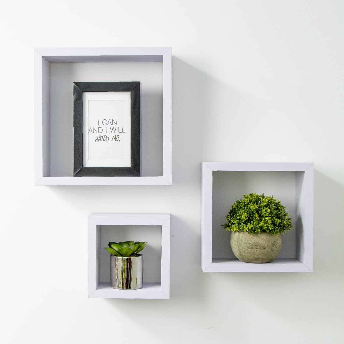 Anika Cube Shaped Floating Shelves - Set of 3 | White Engineered Wood | Max 3kg Load 8