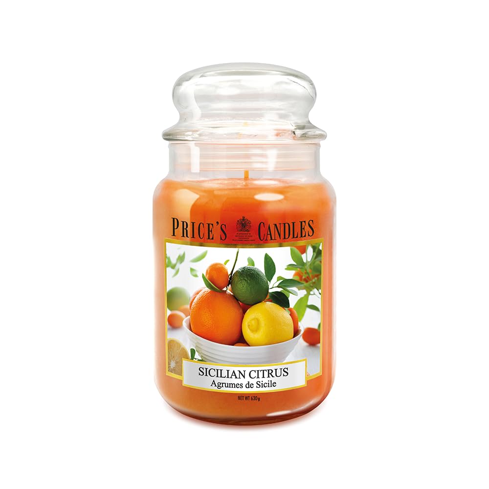 Price's Sicilian Citrus Large Jar Candle - Up to 150 Hour Burn Time | 10cm Diameter 1