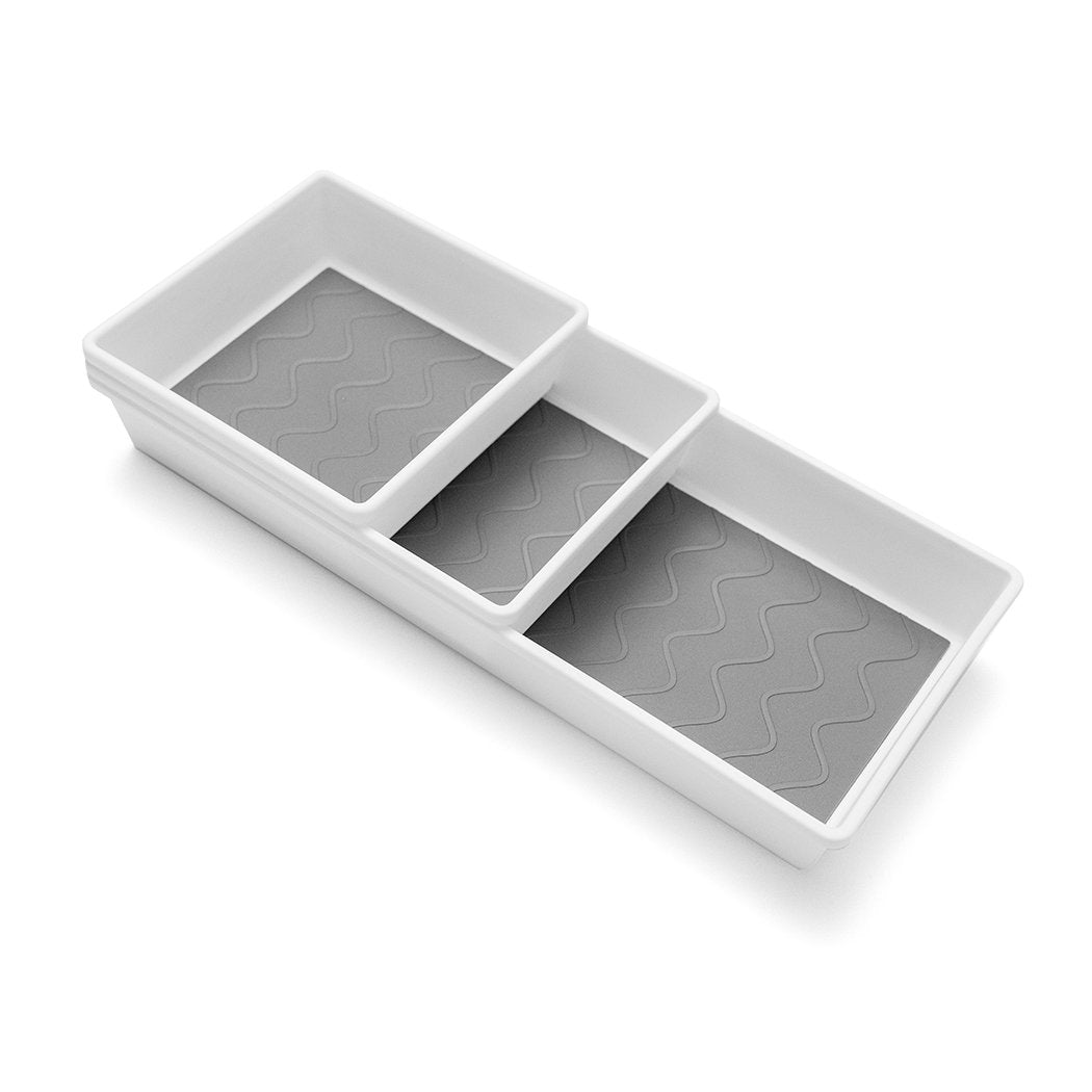 Addis Premium Tidy Drawer Storage Boxes - Set of 3 | White/Grey | Plastic 6