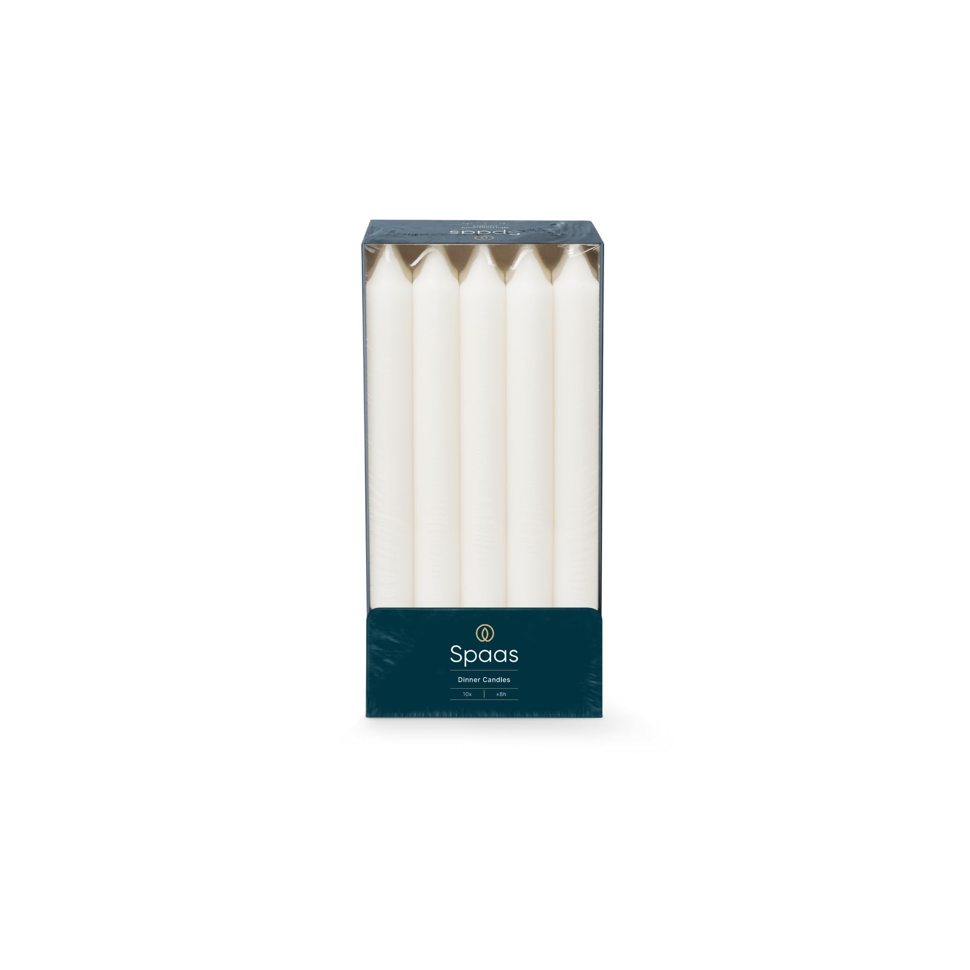 Spaas Unscented Dinner Candles - 21mm x 240mm | 8 Hr Burn Time | 10 White Pieces
